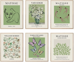 Sage Green Matisse Posters for Room Decor, Van Gogh Rose Flower Bedroom Art, Maximalist Vintage Wall Art Prints (A Style, 11"x14" UNFRAMED)