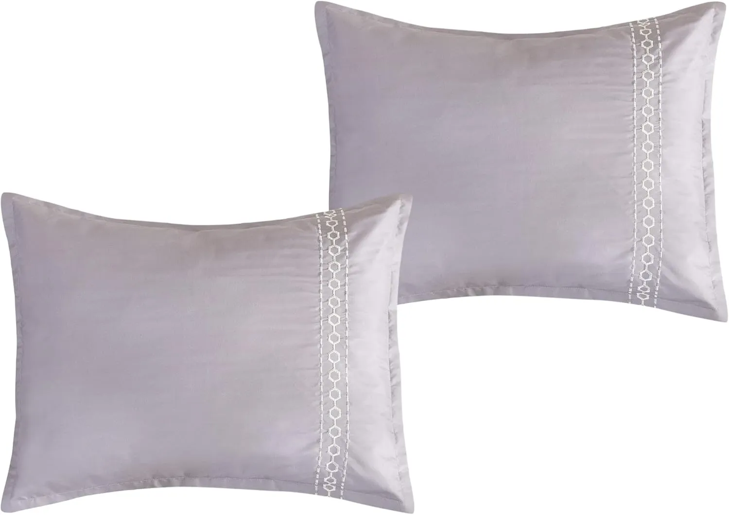 Sapphire Home Luxury 7 Piece Full/Queen Comforter Set with Shams Cushions, Modern Bright Lilac White Artistic Elegant Embro Hexagonal-Imaginary Lines Design, Bed Cover Bed in a Bag(22187V, Laguna,F/Q)