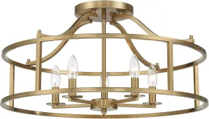 Savoy House 6-1679-5-322 Stockton Traditional Drum-shaped Open Frame Semi-Flush, 5-Light 300 Total Watts, 12" H x 24" W, Warm Brass