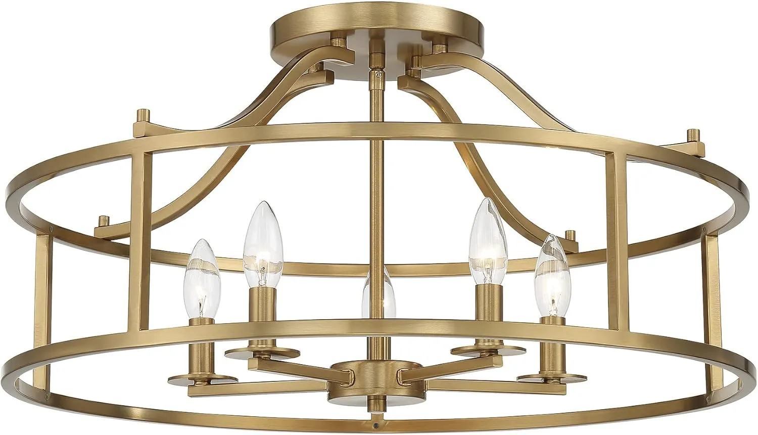 Savoy House 6-1679-5-322 Stockton Traditional Drum-shaped Open Frame Semi-Flush, 5-Light 300 Total Watts, 12" H x 24" W, Warm Brass