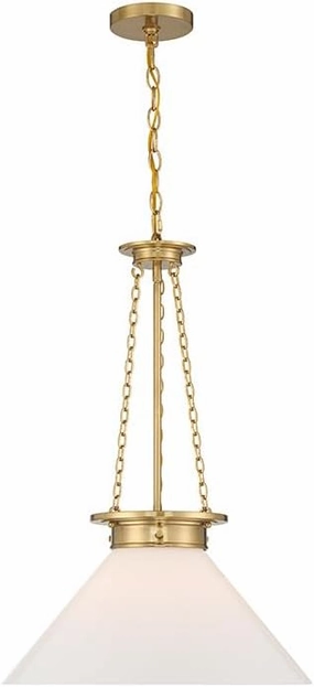 Savoy House 7-1011-1-322 Myers Vintage Modern Farmhouse White Cased Glass Pendant, 1-Light 60 Watt, 27" H x 18" W, Warm Brass
