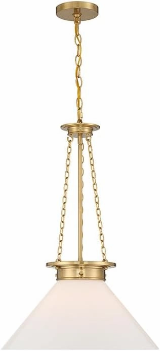Savoy House 7-1011-1-322 Myers Vintage Modern Farmhouse White Cased Glass Pendant, 1-Light 60 Watt, 27" H x 18" W, Warm Brass