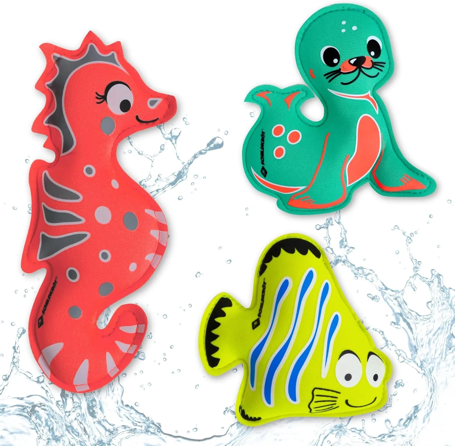 Schildkröt Neoprene Diving Animals, Set of 3, Consisting of 1 Sea Lion, 1 Seahorse, 1 Fish, Perfect for Endurance Training in The Water