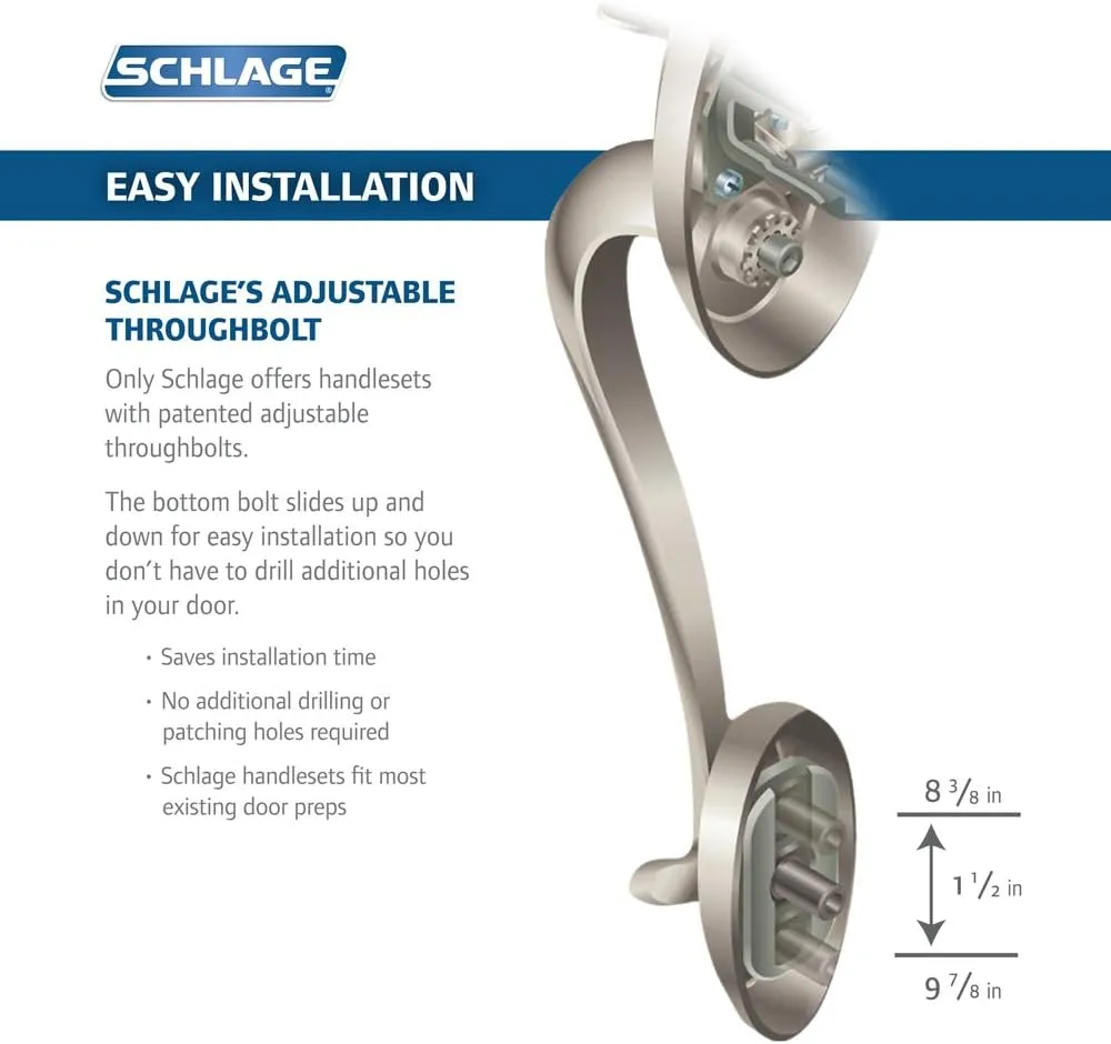 Schlage F58 ADD 625 Addison Exterior Handleset with Deadbolt, Bright Chrome (Exterior Half Only)