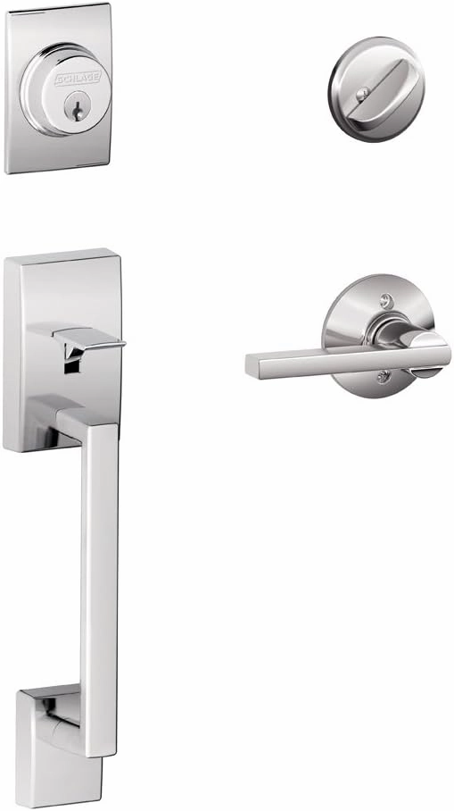 SCHLAGE F60 CEN 625 LAT Century Single Cylinder Handle Set and Latitude Lever, Bright Chrome