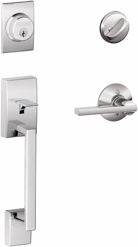 SCHLAGE F60 CEN 625 LAT Century Single Cylinder Handle Set and Latitude Lever, Bright Chrome