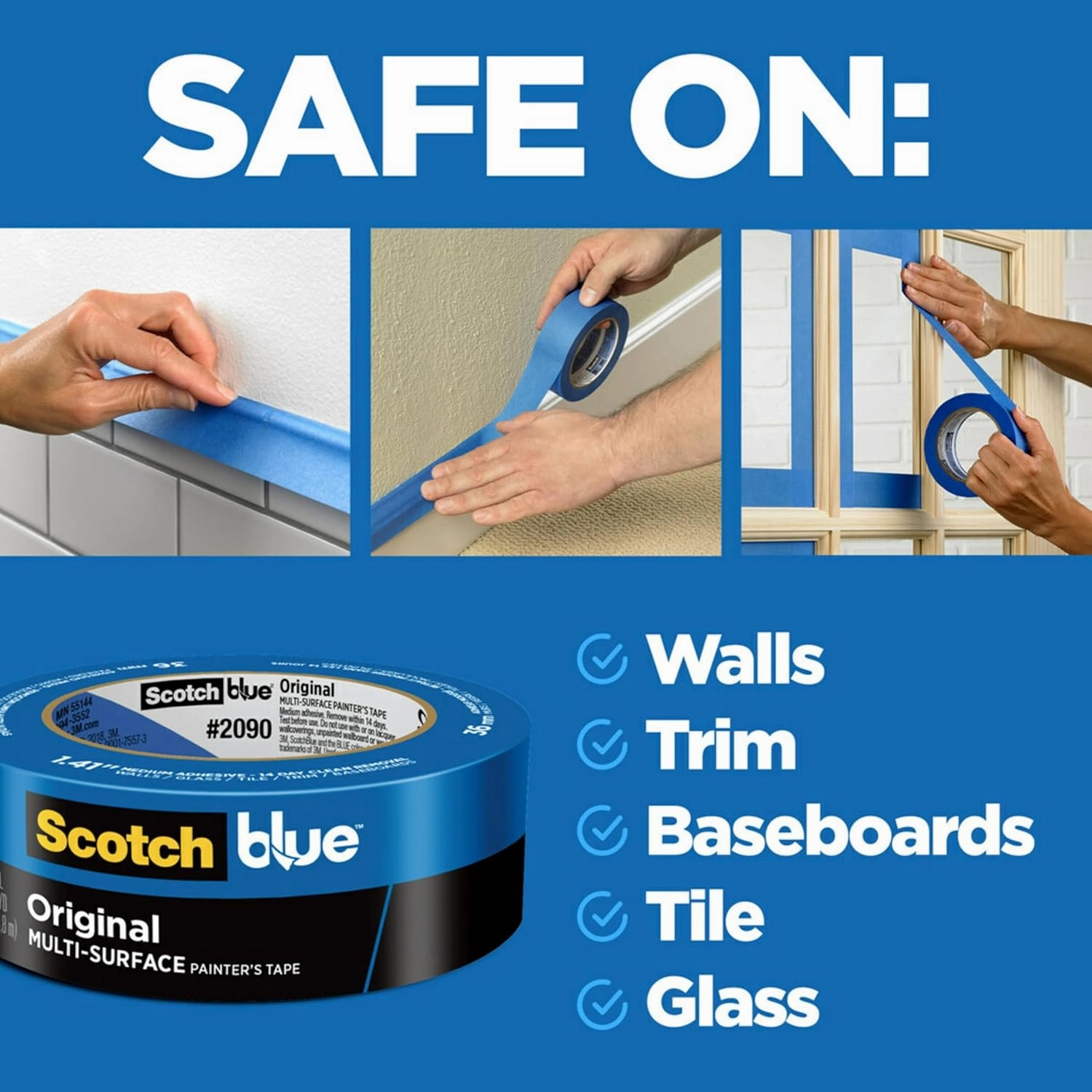 ScotchBlue Original Multi-Surface Painter's Tape, 1.88 Inches x 60 Yards, 4 Rolls, Blue, Paint Tape Protects Surfaces and Removes Easily, Multi-Surface Painting Tape for Indoor and Outdoor Use