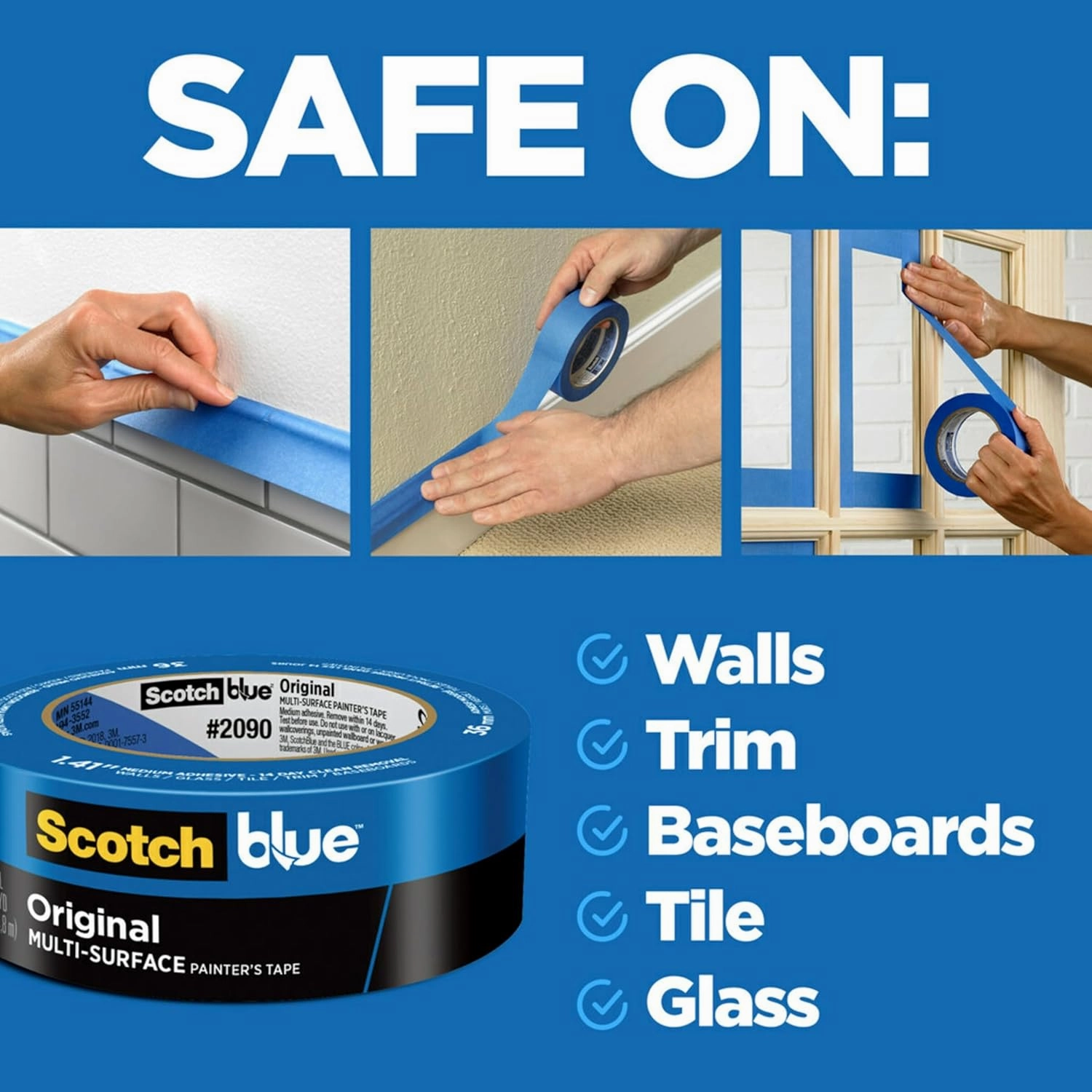 ScotchBlue Original Multi-Surface Painters Tape, 1 Inch Wide (0.94 In. x 60 Yds), 6 Rolls, Blue Paint Tape Protects Surfaces and Removes Easily, Masking Tape for Indoor and Outdoor Use (2090-24EP6)