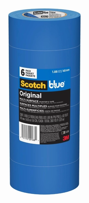 ScotchBlue Original Multi-Surface Painters Tape, 2 Inch Wide (1.88 In. x 60 Yds), 6 Rolls Blue Paint Tape Protects Surfaces & Removes Easily, Masking Tape for Indoor and Outdoor Use (2090-48TP6)