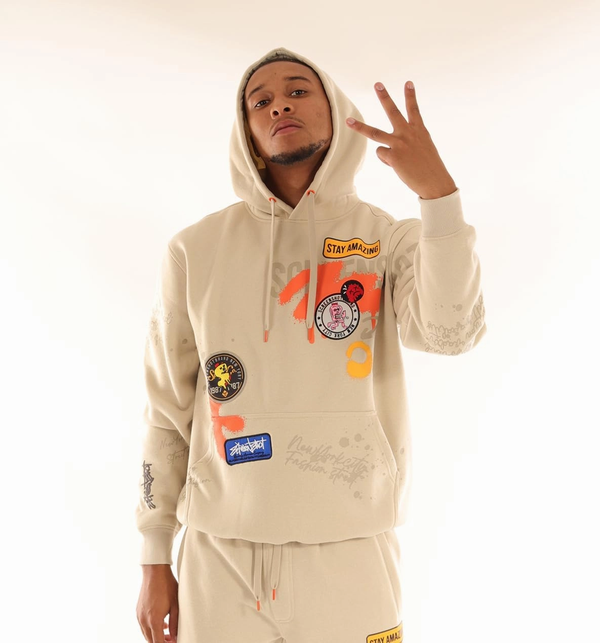 SCREENSHOT-FLEECE HOODIE 4202 Mens Urban Streetwear NYC Graffiti Embroidery Patch Fleece Pullover Sweatshirt Hoodie