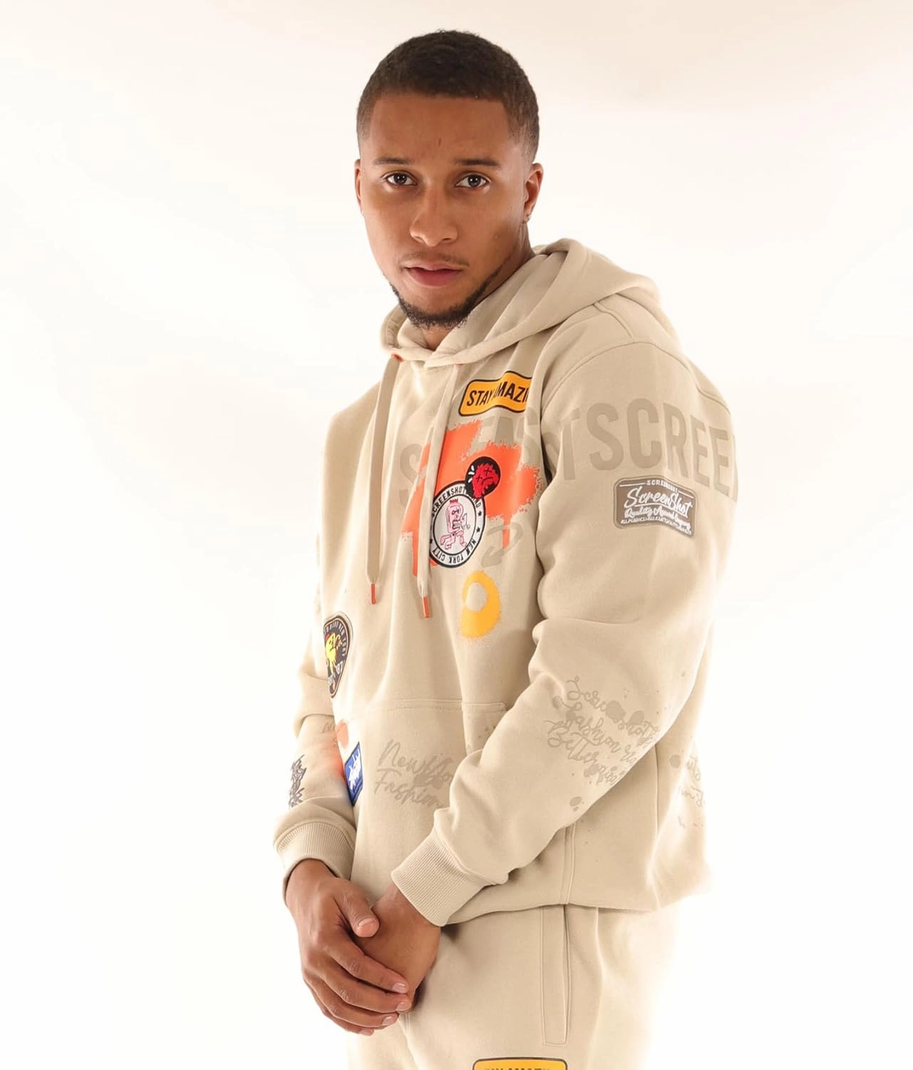 SCREENSHOT-FLEECE HOODIE 4202 Mens Urban Streetwear NYC Graffiti Embroidery Patch Fleece Pullover Sweatshirt Hoodie