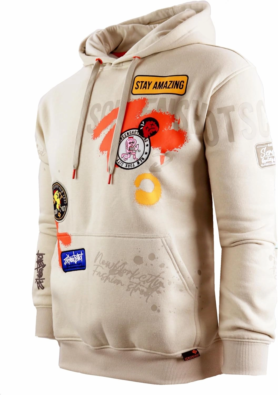 SCREENSHOT-FLEECE HOODIE 4202 Mens Urban Streetwear NYC Graffiti Embroidery Patch Fleece Pullover Sweatshirt Hoodie