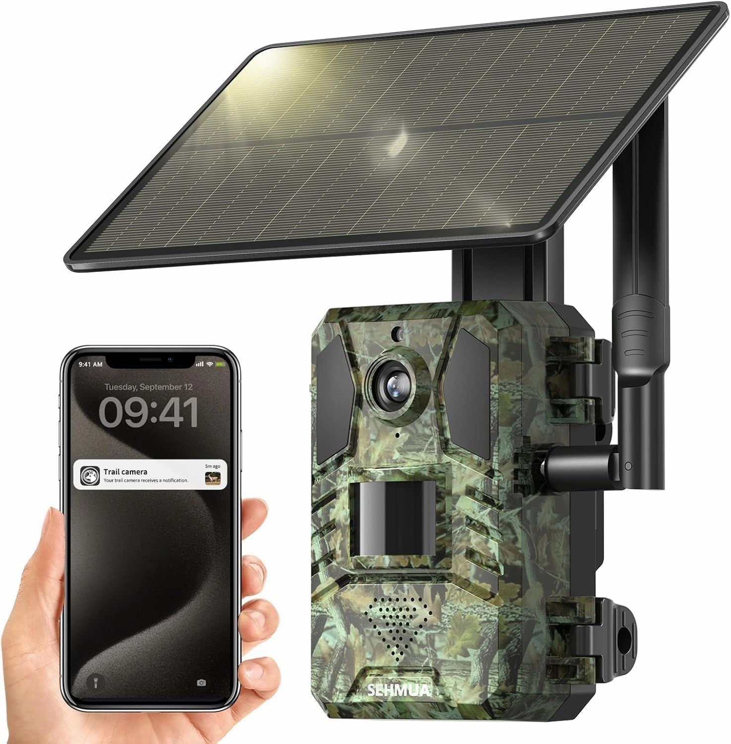 SEHMUA Trail Camera Cellular Trail Cameras 2.7K Live Streaming 4G LTE Cellular Gen 3rd Solar Powered Game Camera Remote Phone Access Playback Motion Activated 0.2s Trigger Time Green