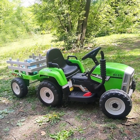 SEHOMY Kids Ride on Tractor with Trailer and 25W Dual Motors, 12V Battery Powered Electric Kids Car Vehicle Toys with Remote, 3-Gear-Shift, Music, LED Lights,USB, Power Wheels for Boys Green