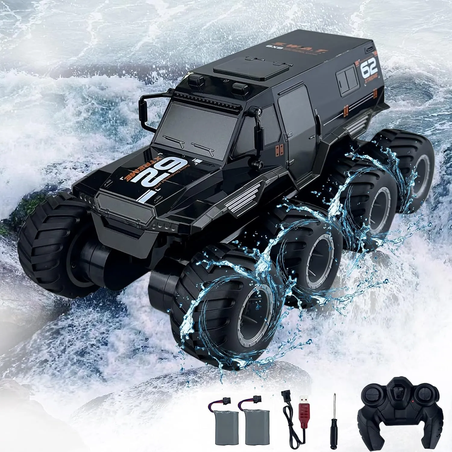 SEKAIHT Amphibious Remote Control Car RC Boats Waterproof RC Monster Truck 2.4GHz 8WD 2 Battery Drift RC Stunt Cars for Boys Girls Age 8-12,Kids Birthday Gifts Pool Toys