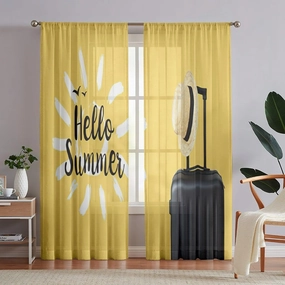 Semi Sheer Hello Summer Curtains Holidays Vacation Travel Suitcase Luggage Bag Privacy Light Filtering Rod Pocket Curtains for Bedroom Living Room(52" W x 84" L, 2 Panels)