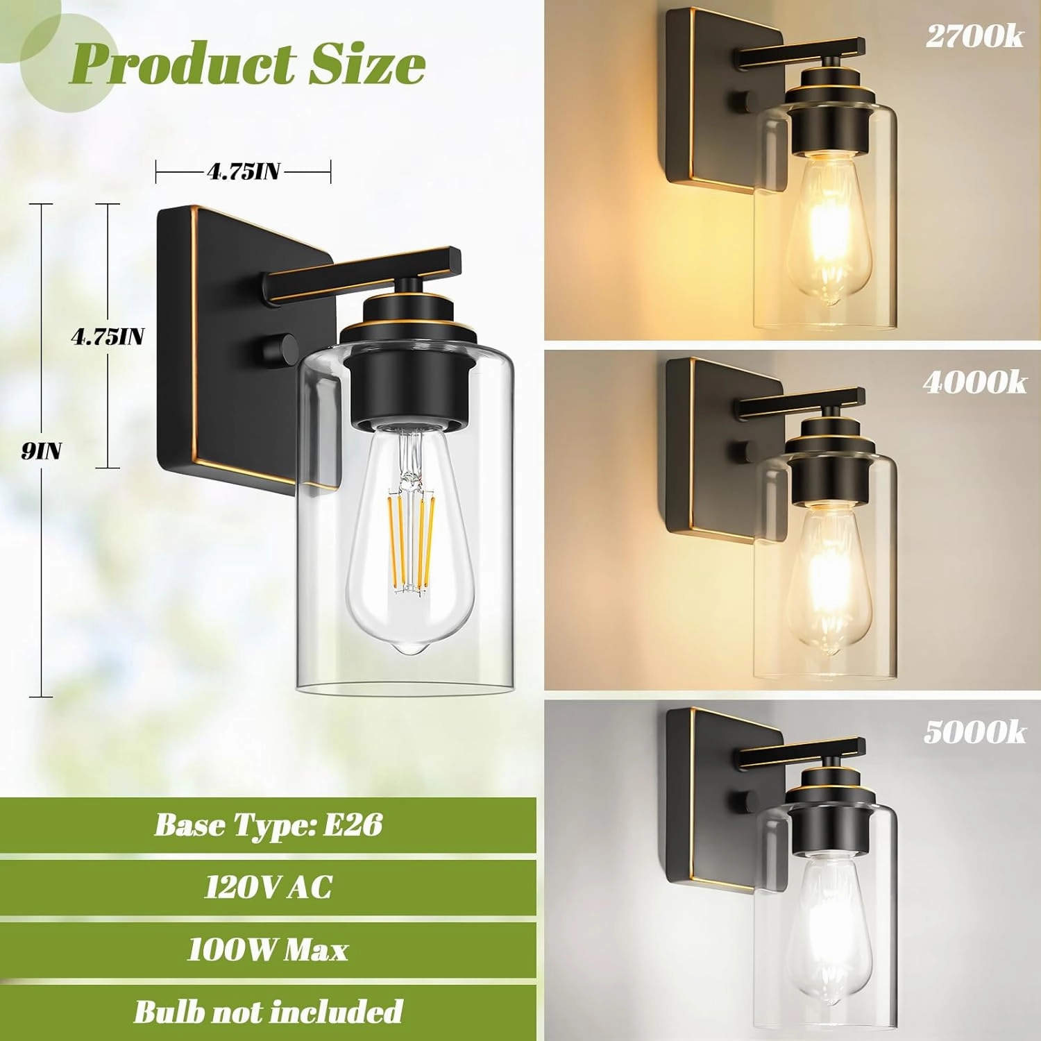 Set of 2 Wall Sconces for Bathroom, Modern Vanity Light Fixtures, Bronze Wall Mount Lighting Lanterns, Farmhouse Wall Lights with Clear Glass Shade for Bedroom Living Room Mirror Hallway Kitchen