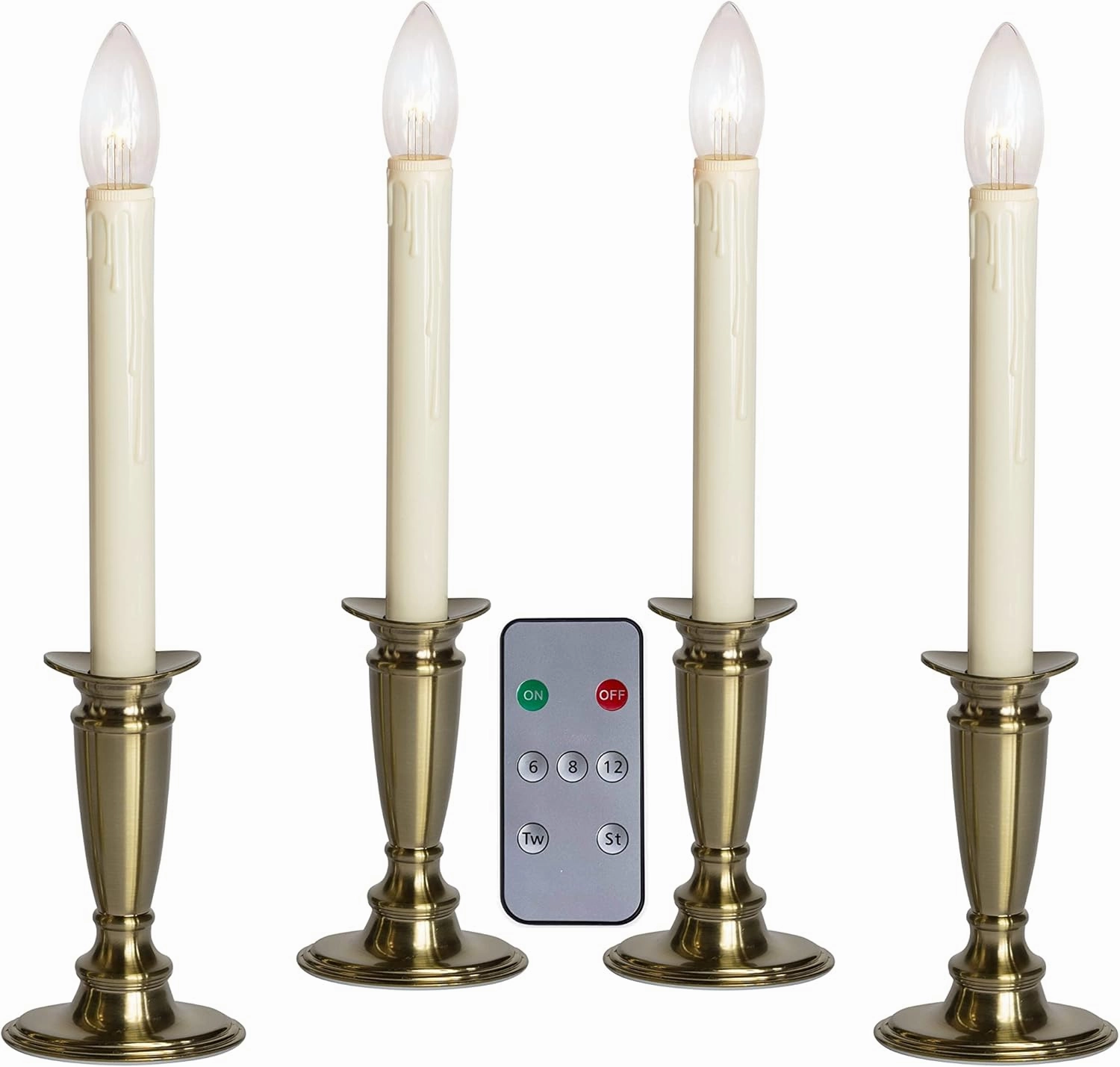 Set of 4 Battery Operated Window Candles with Remote Control - (Brushed Brass)