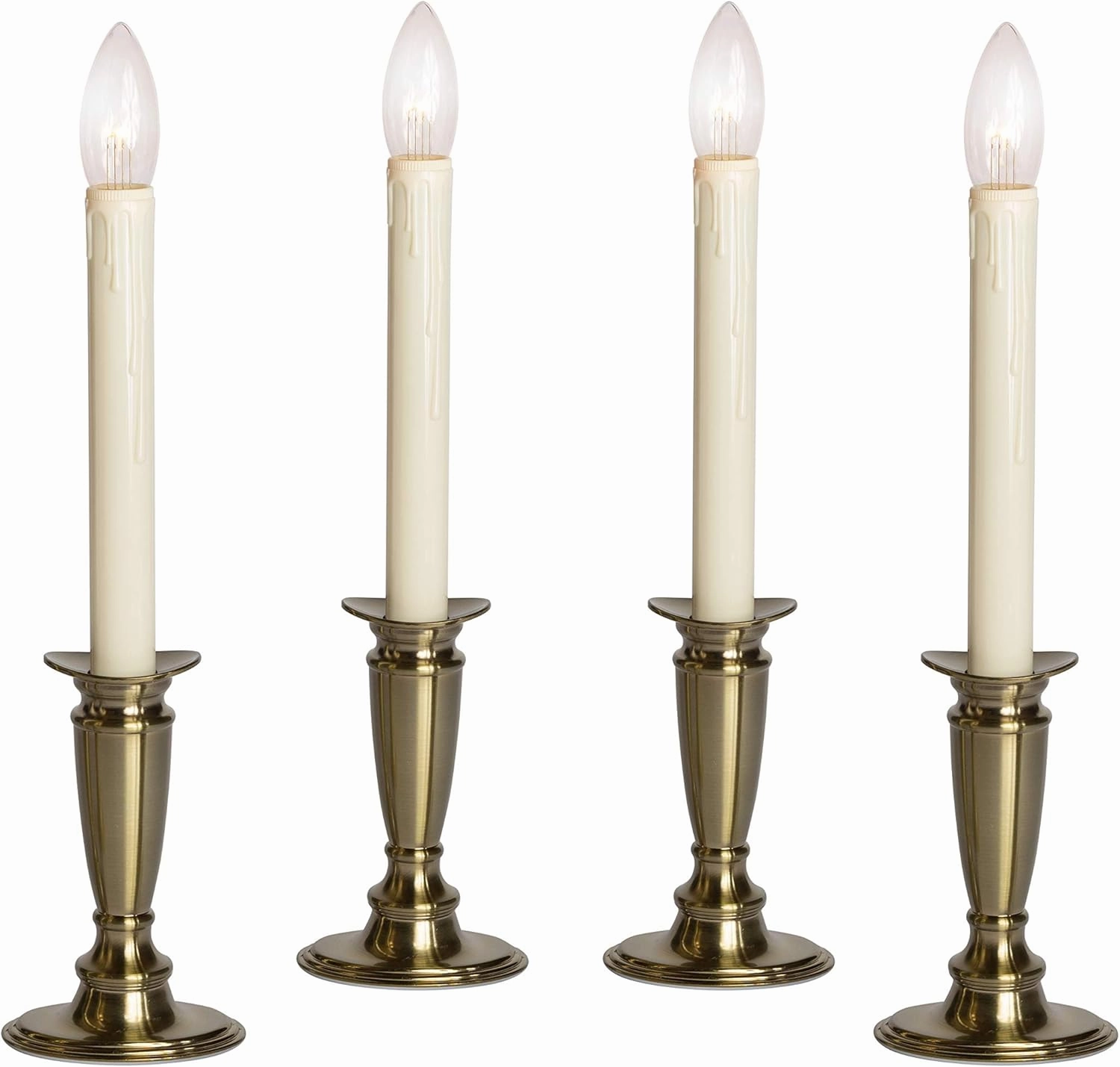 Set of 4 Battery Operated Window Candles with Remote Control - (Brushed Brass)