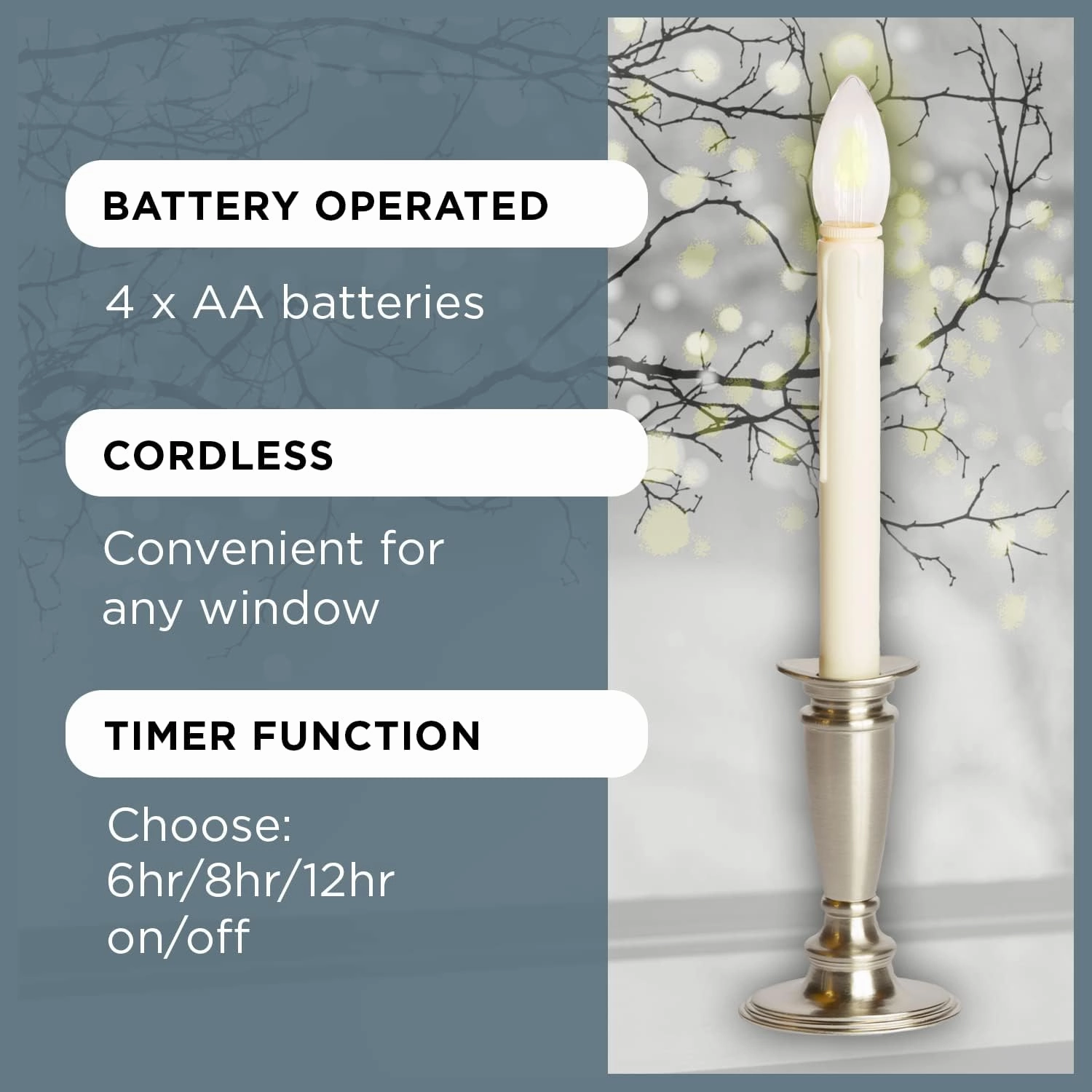 Set of 4 Battery Operated Window Candles with Remote Control - (Brushed Brass)