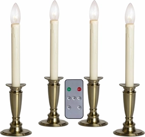 Set of 4 Battery Operated Window Candles with Remote Control - (Brushed Brass)