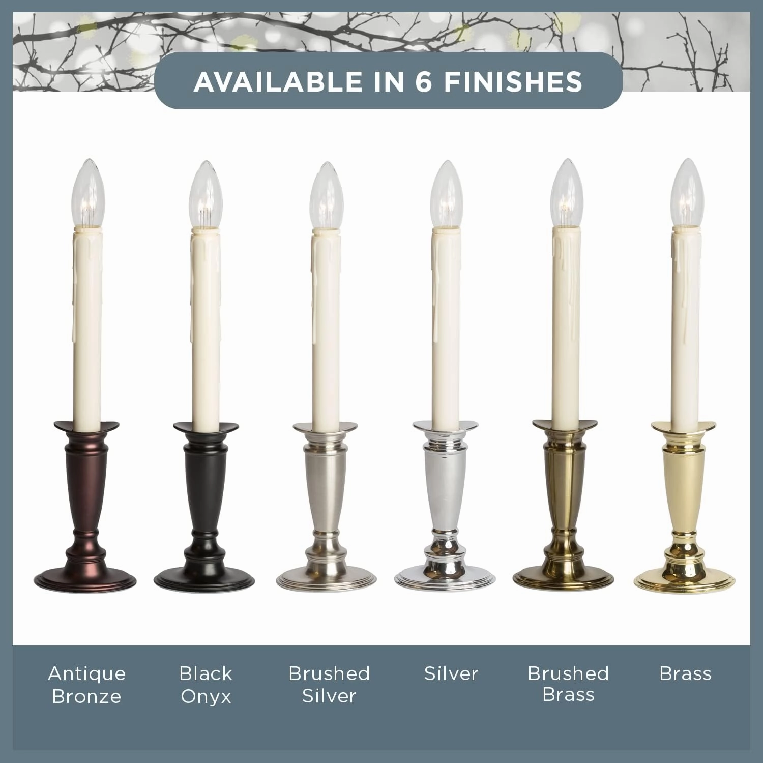 Set of 4 Battery Operated Window Candles with Remote Control - (Brushed Brass)