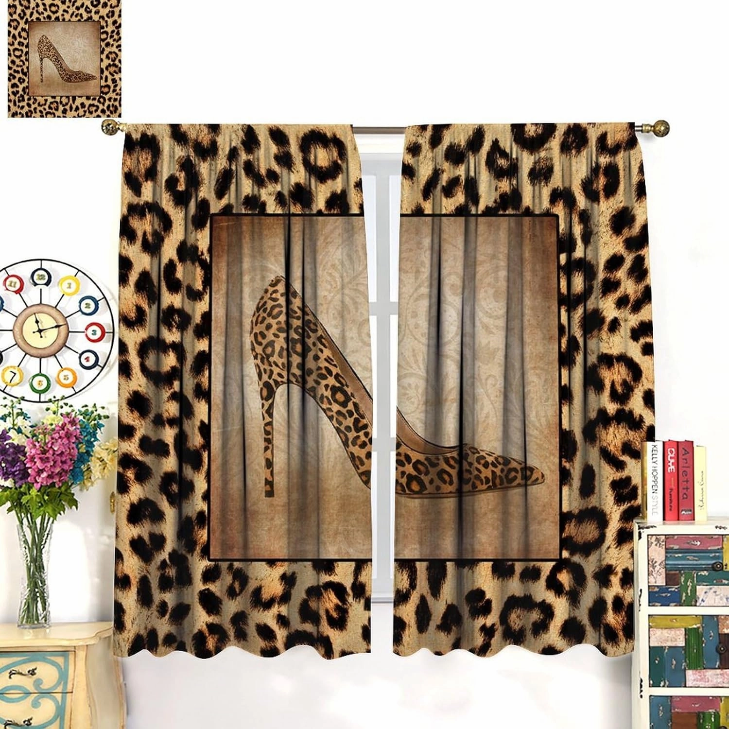 Sexy Leopard Print Curtains Brown Animal Texture High Heels Animal Skin Curtain with Rod Pocket for Living Room Bedroom Home Decor Drapes Window Treatments 2 Panels Set 42x63in