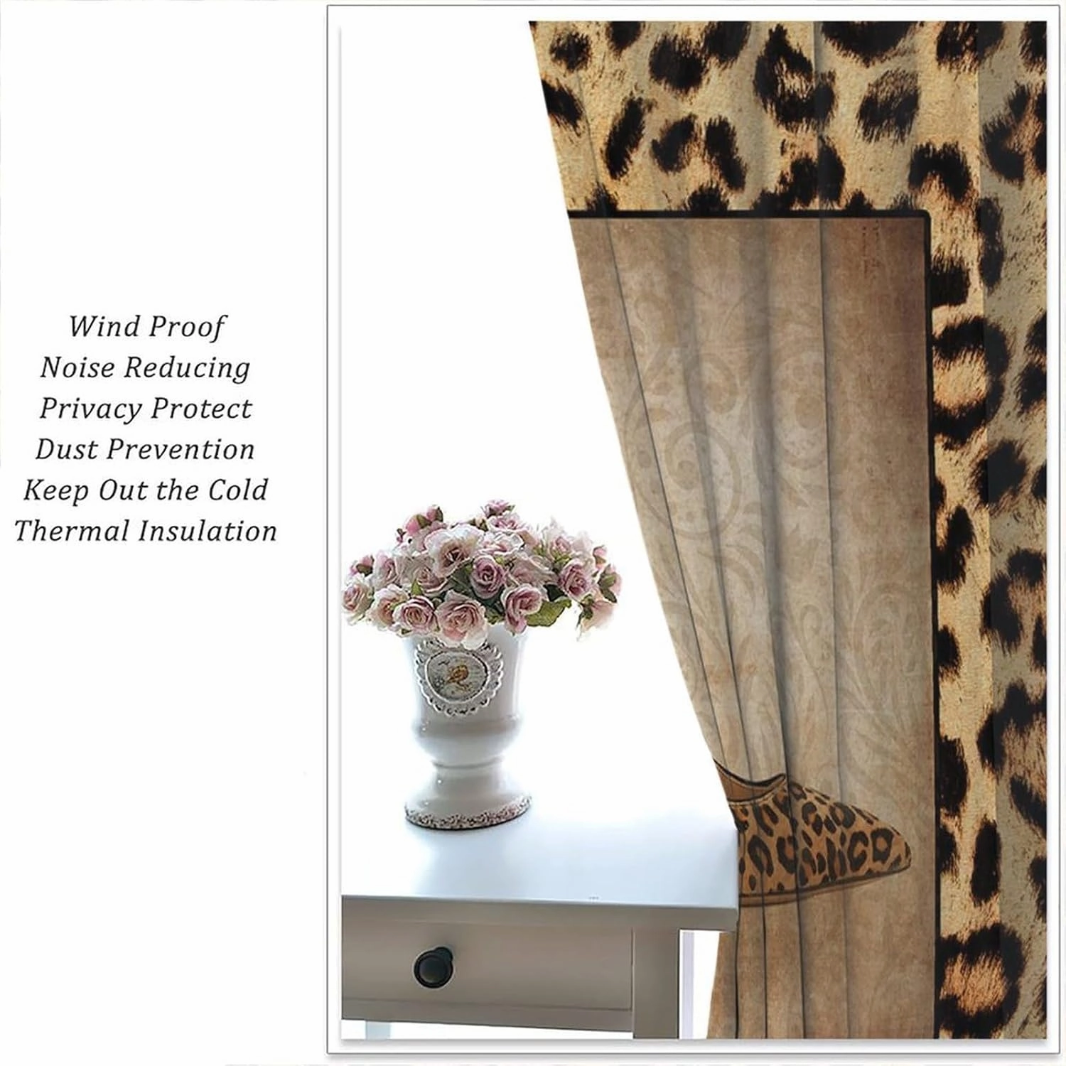 Sexy Leopard Print Curtains Brown Animal Texture High Heels Animal Skin Curtain with Rod Pocket for Living Room Bedroom Home Decor Drapes Window Treatments 2 Panels Set 42x63in