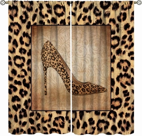 Sexy Leopard Print Curtains Brown Animal Texture High Heels Animal Skin Curtain with Rod Pocket for Living Room Bedroom Home Decor Drapes Window Treatments 2 Panels Set 42x63in