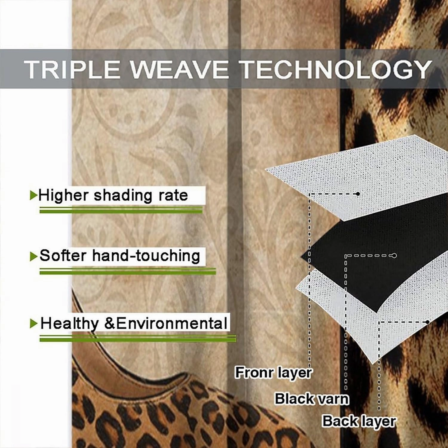 Sexy Leopard Print Curtains Brown Animal Texture High Heels Animal Skin Curtain with Rod Pocket for Living Room Bedroom Home Decor Drapes Window Treatments 2 Panels Set 42x63in