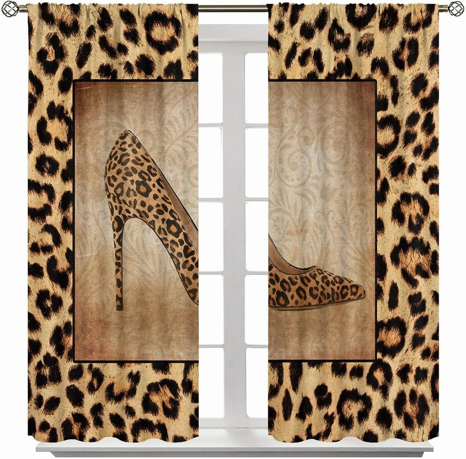 Sexy Leopard Print Curtains Brown Animal Texture High Heels Animal Skin Curtain with Rod Pocket for Living Room Bedroom Home Decor Drapes Window Treatments 2 Panels Set 42x63in