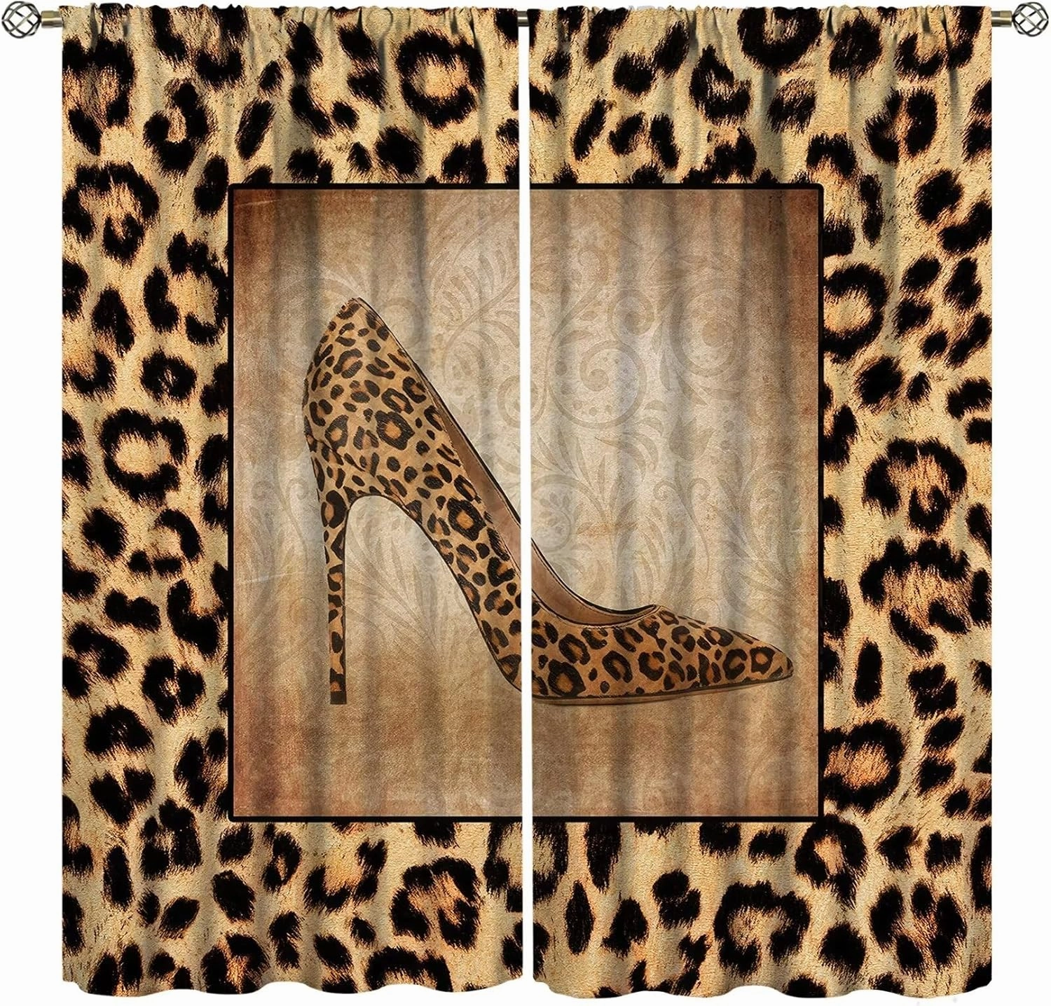 Sexy Leopard Print Curtains Brown Animal Texture High Heels Animal Skin Curtain with Rod Pocket for Living Room Bedroom Home Decor Drapes Window Treatments 2 Panels Set 42x63in
