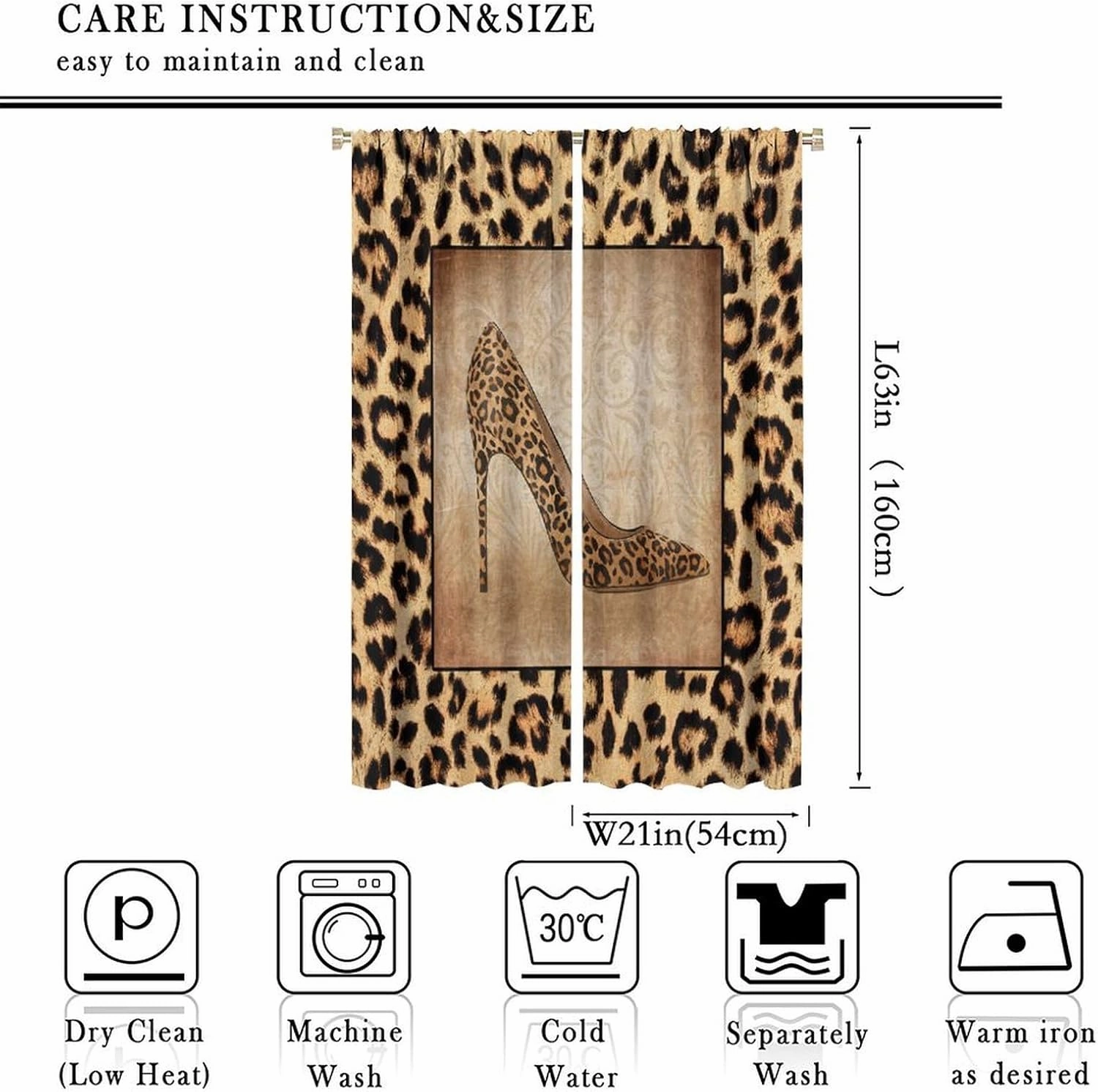 Sexy Leopard Print Curtains Brown Animal Texture High Heels Animal Skin Curtain with Rod Pocket for Living Room Bedroom Home Decor Drapes Window Treatments 2 Panels Set 42x63in