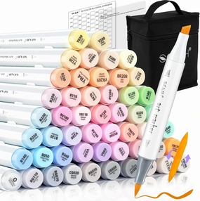 SFAIH Pastel Alcohol Markers Brush Tip - 51 Colors Double Tipped Art Markers for Artist Adult Coloring Illustration, Gifts for Artist Adult, Dual Tip Brush & Chisel - Refillable Ink