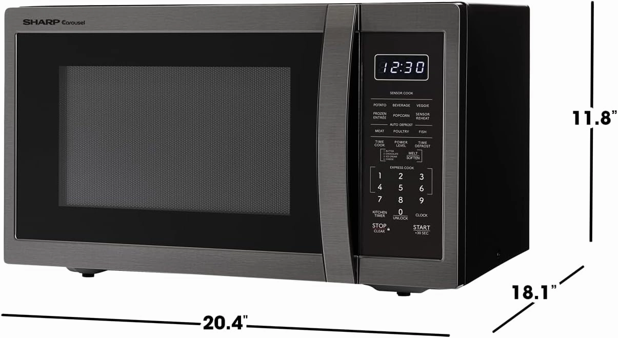 SHARP SMC1452KH ZSMC1452CH 1,100 Watt Countertop Microwave Oven, Cubic Foot, Black Stainless Steel, 1.4 CuFt
