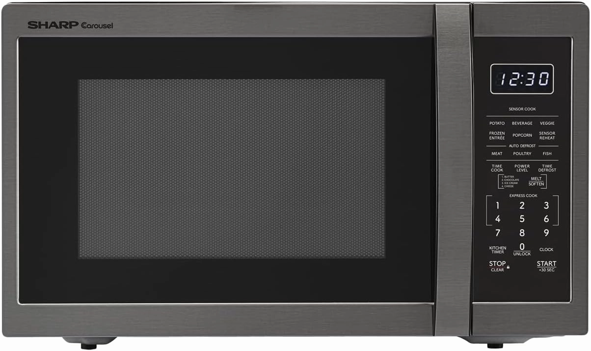 SHARP SMC1452KH ZSMC1452CH 1,100 Watt Countertop Microwave Oven, Cubic Foot, Black Stainless Steel, 1.4 CuFt