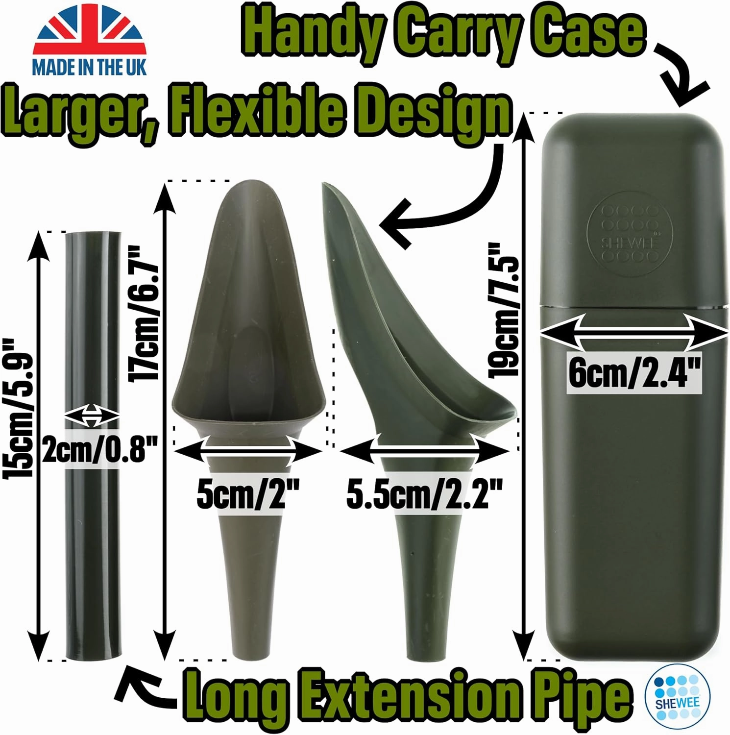 SHEWEE Flexi   Case Female Urinal – Made in The UK – Reusable & Portable Urination Device. Festival, Camping, Car, Hiking Essentials for Women. Stand to Pee Device W/Travel Case and Extension Pipe