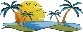 Shimeyao Tropical Beach Wall Art Palm Tree Metal Wall Art Outdoor Beach Bathroom Decor Tropical Metal Tree Sculptures for Indoor Outdoor Decor(Sunset)