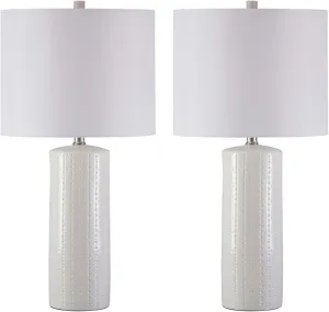 Signature Design by Ashley Steuben Textured Ceramic Table Lamp, 2 Count Lamps, 25", Solid White