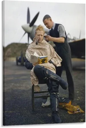 silanod Raf Pilot Haircut At Fairlop Airfield Poster Canvas Wall Art Poster For Room Aesthetic And Decor Poster For Living Room Bedroom Bathroom Office Kitchen Decor Frame-style08x12inch(20x30cm)