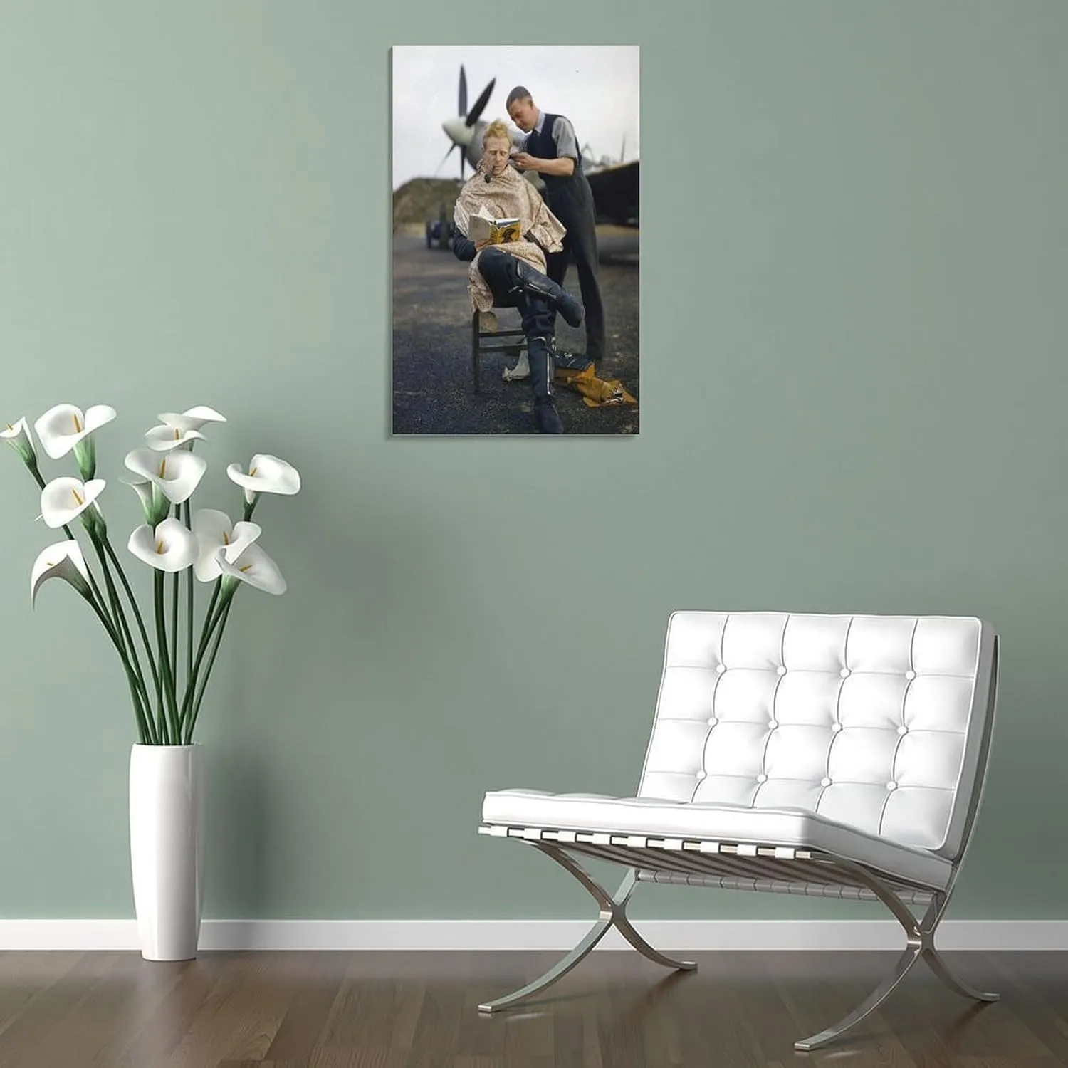 silanod Raf Pilot Haircut At Fairlop Airfield Poster Canvas Wall Art Poster For Room Aesthetic And Decor Poster For Living Room Bedroom Bathroom Office Kitchen Decor Frame-style08x12inch(20x30cm)