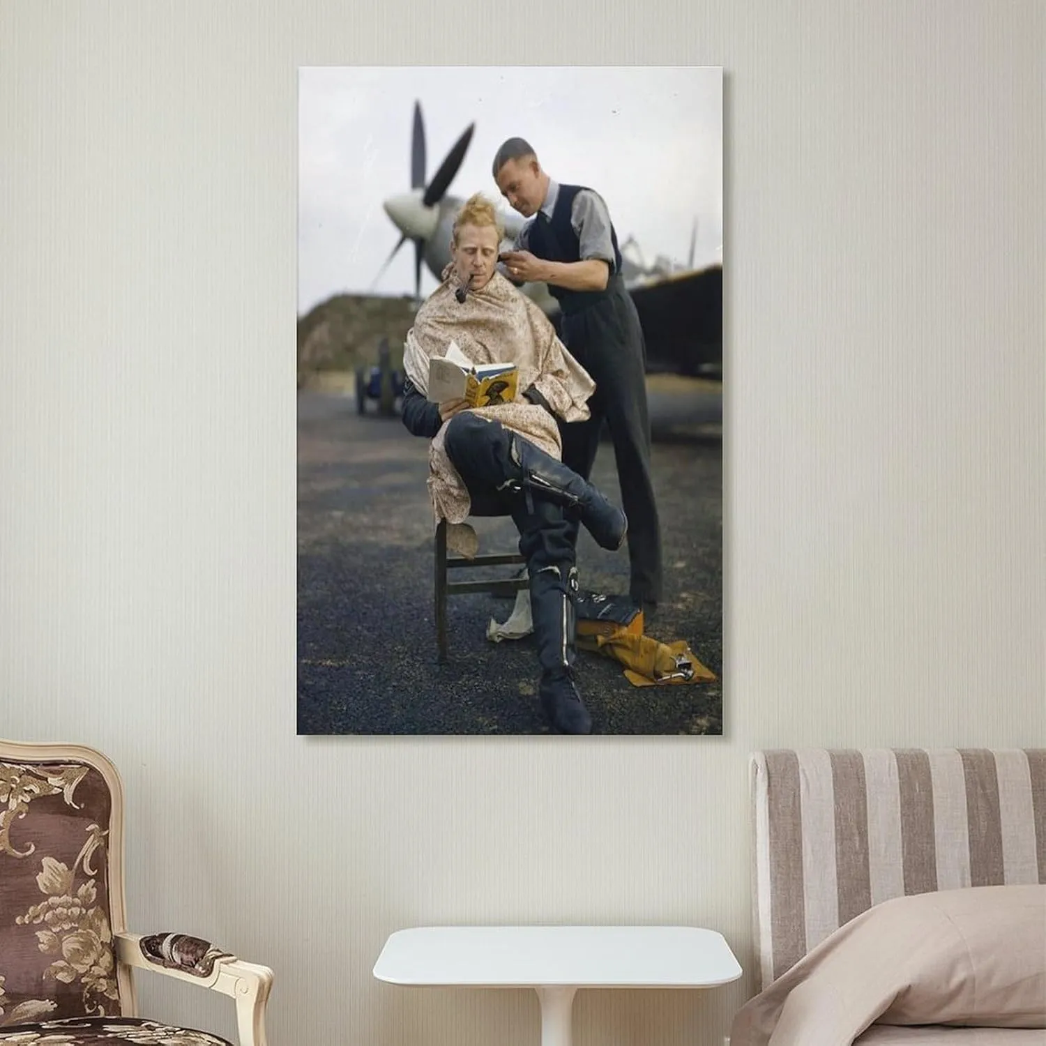silanod Raf Pilot Haircut At Fairlop Airfield Poster Canvas Wall Art Poster For Room Aesthetic And Decor Poster For Living Room Bedroom Bathroom Office Kitchen Decor Frame-style08x12inch(20x30cm)