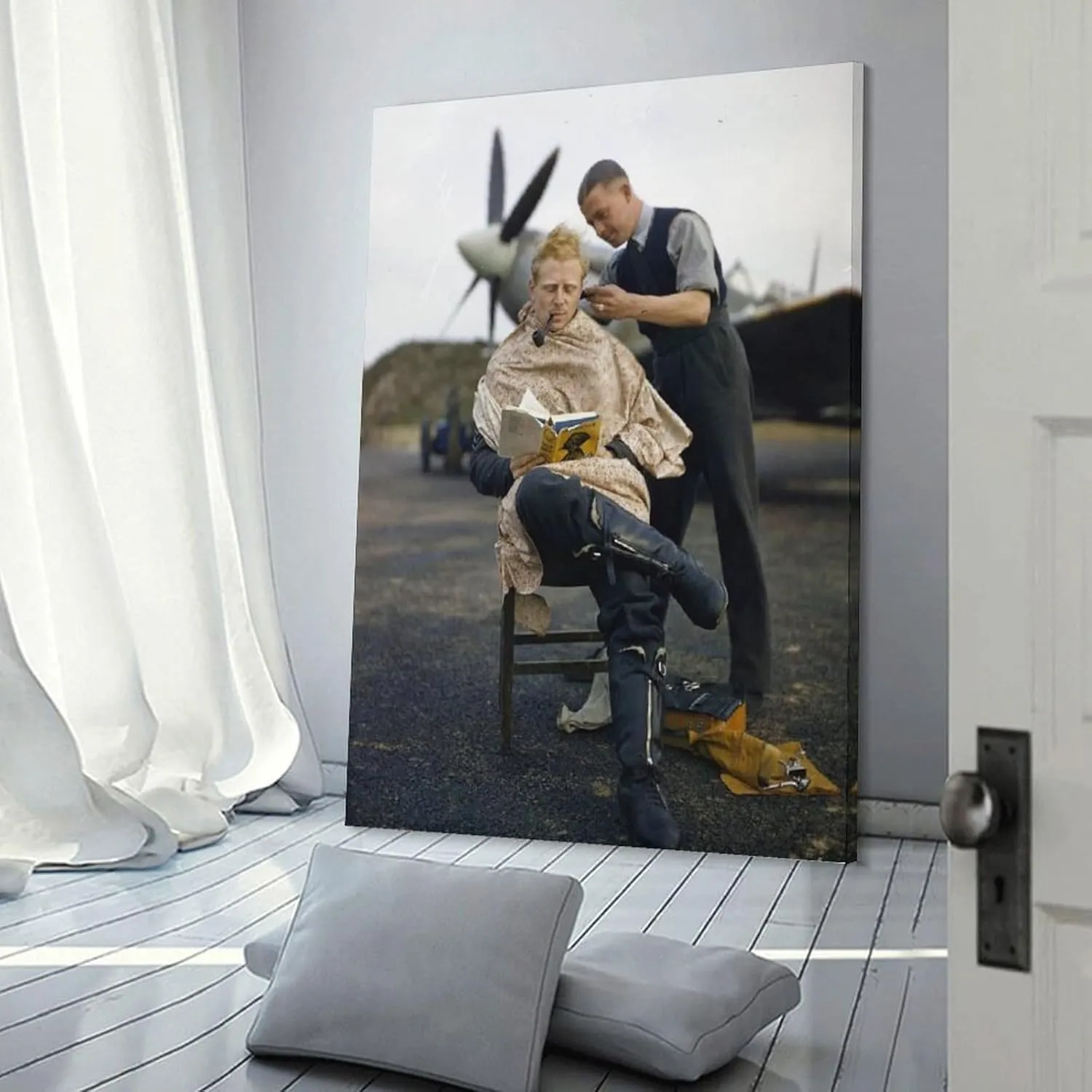 silanod Raf Pilot Haircut At Fairlop Airfield Poster Canvas Wall Art Poster For Room Aesthetic And Decor Poster For Living Room Bedroom Bathroom Office Kitchen Decor Frame-style08x12inch(20x30cm)