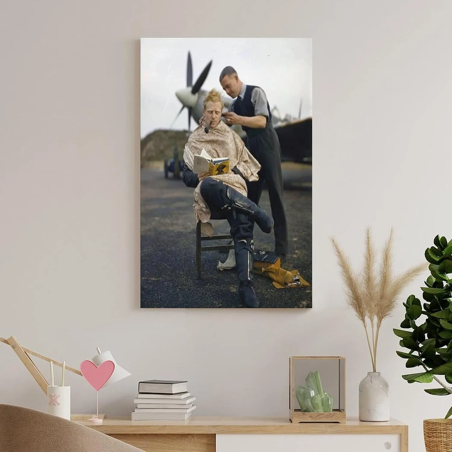 silanod Raf Pilot Haircut At Fairlop Airfield Poster Canvas Wall Art Poster For Room Aesthetic And Decor Poster For Living Room Bedroom Bathroom Office Kitchen Decor Frame-style08x12inch(20x30cm)