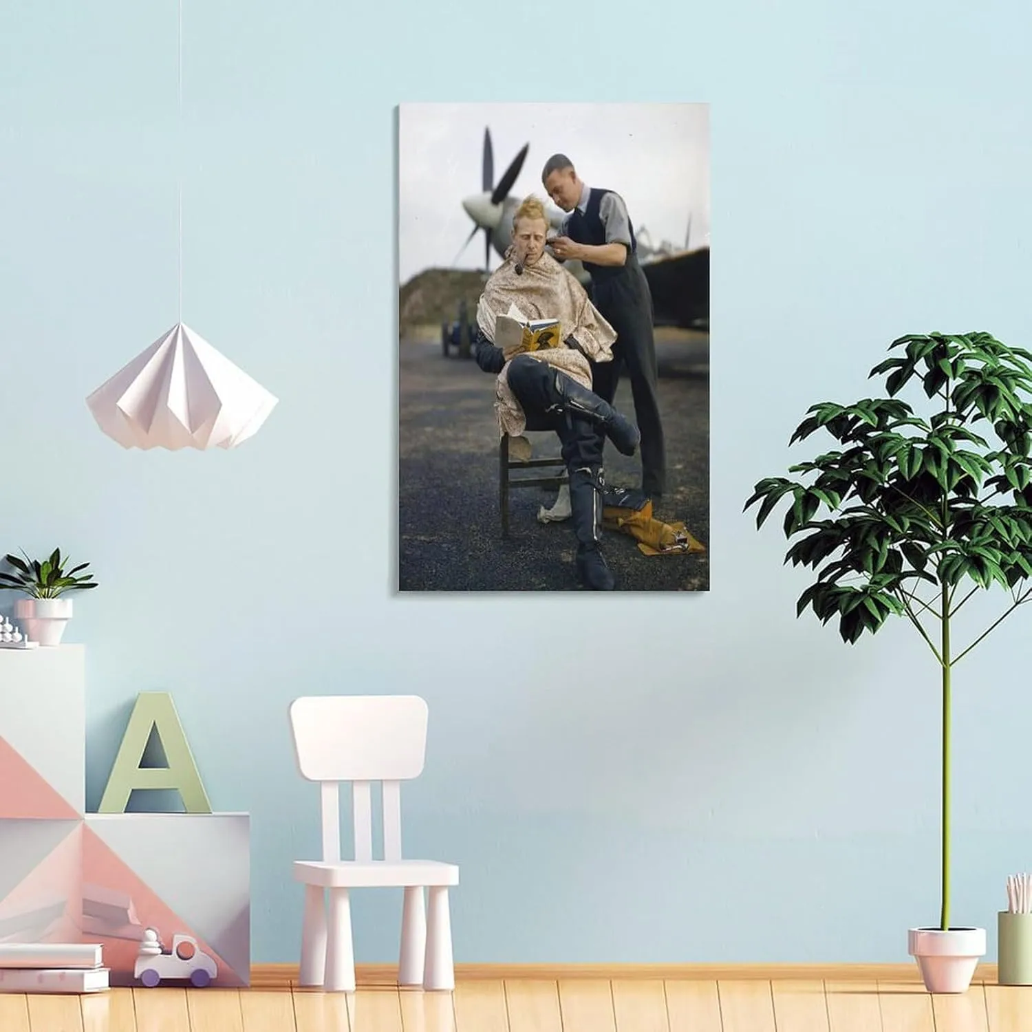 silanod Raf Pilot Haircut At Fairlop Airfield Poster Canvas Wall Art Poster For Room Aesthetic And Decor Poster For Living Room Bedroom Bathroom Office Kitchen Decor Frame-style08x12inch(20x30cm)