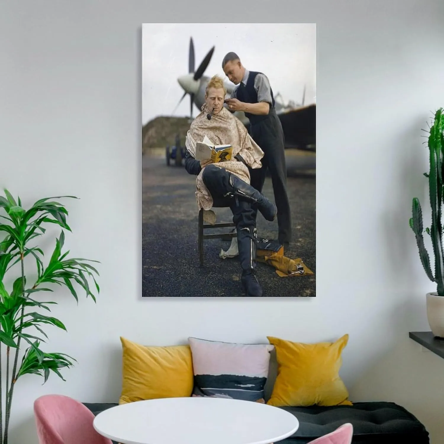 silanod Raf Pilot Haircut At Fairlop Airfield Poster Canvas Wall Art Poster For Room Aesthetic And Decor Poster For Living Room Bedroom Bathroom Office Kitchen Decor Frame-style08x12inch(20x30cm)
