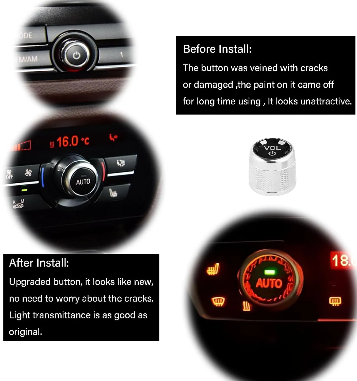 Silver AC Air Conditioning Climate Control Button & Radio Volume Knob Switch Ring Covers Compatible with BMW 5 6 7 X3 X4 Series G30 G38 G32 G12 G01 G08 G02 2018-2022