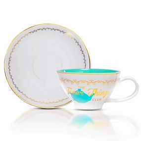 Silver Buffalo The Office Finer Things Club Tea Gold Foil Boxed Ceramic Teacup and Saucer, 12 Ounces