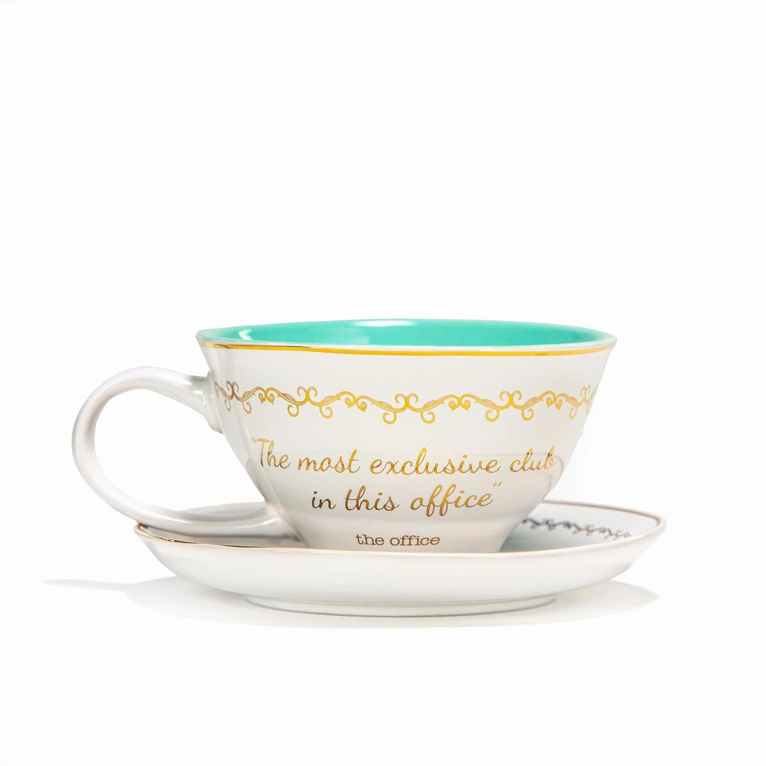 Silver Buffalo The Office Finer Things Club Tea Gold Foil Boxed Ceramic Teacup and Saucer, 12 Ounces