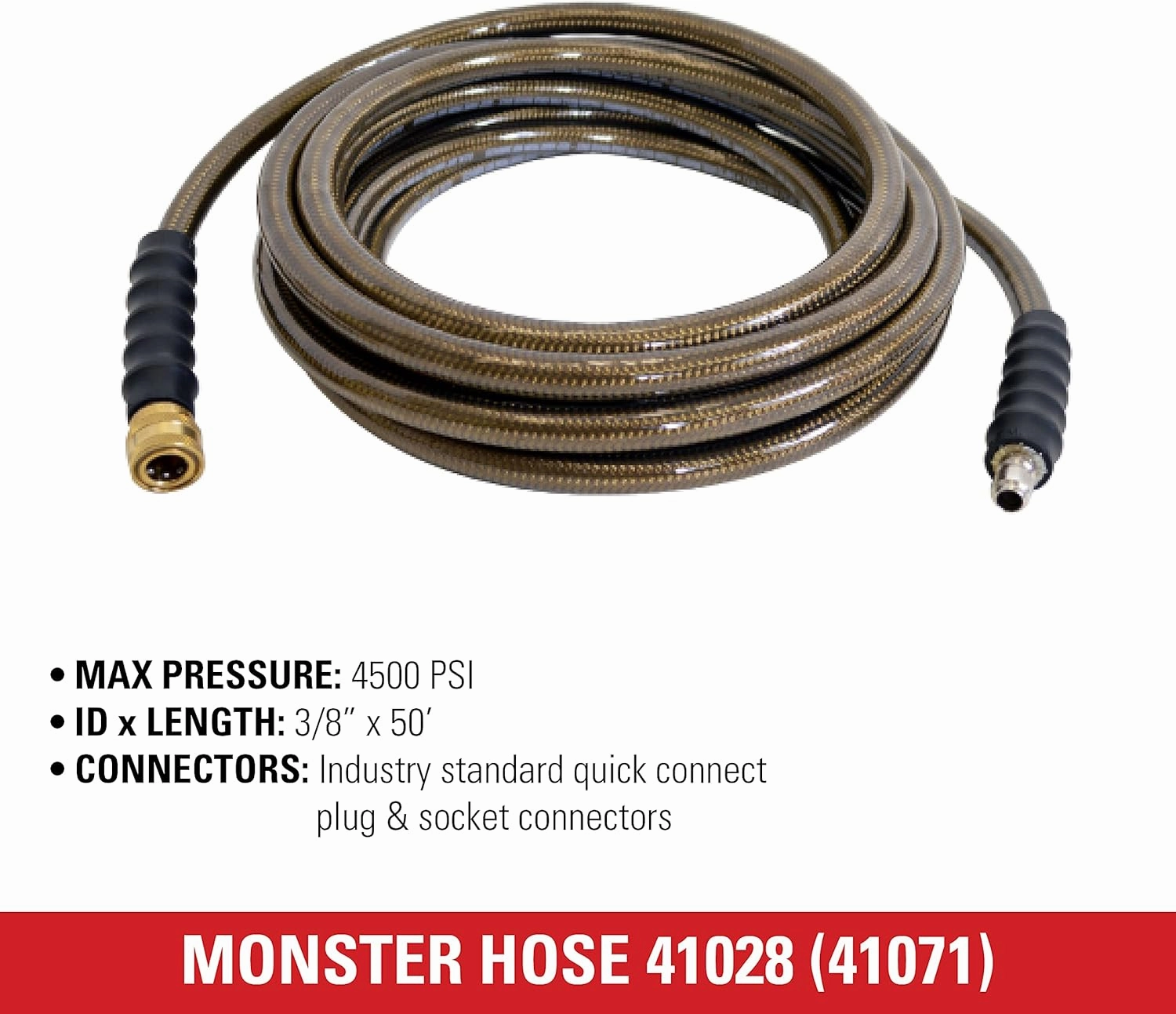 Simpson Cleaning 41028 Monster Series 4500 PSI Pressure Washer Hose, Cold Water Use, 3/8 Inch Inner Diameter, 50-Foot, Brown